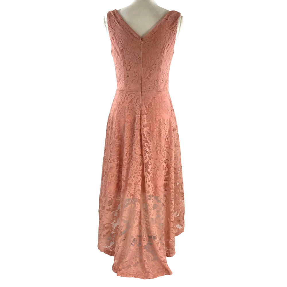 Muadress Muted Coral V Neck Sleeveless Fit and Flare Hi Low Cocktail Dress Med - Picture 2 of 13
